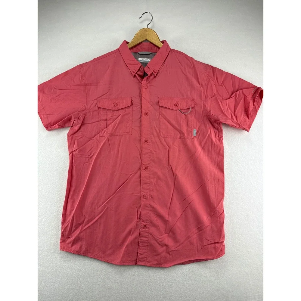 Columbia Short Sleeve Shirt Mens Large Peach Omni-Shade Fishing Hiking Button Up